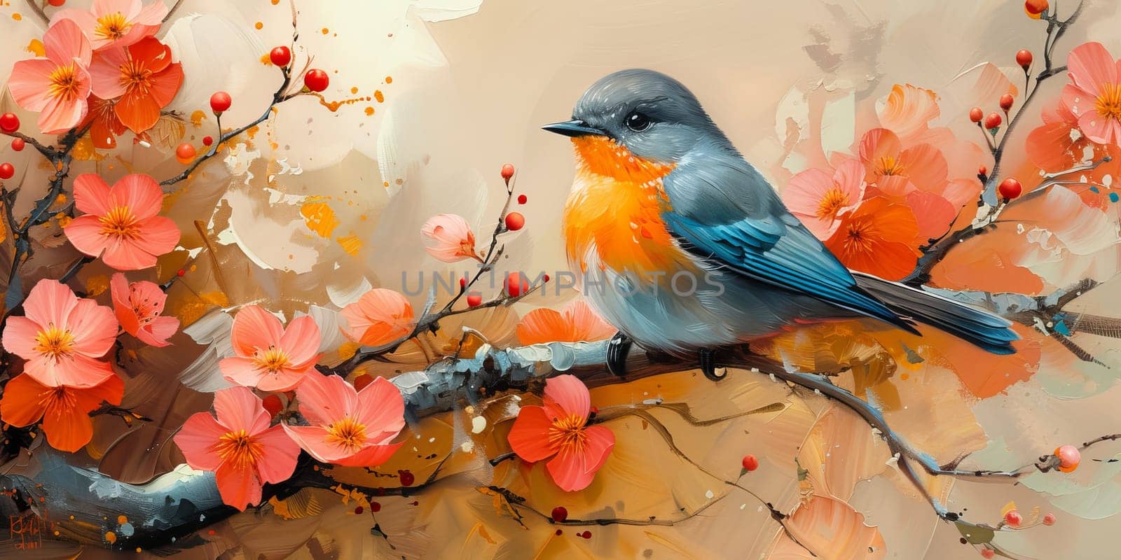 Little beautiful bird with hand draw and paint color background illustration by Benzoix