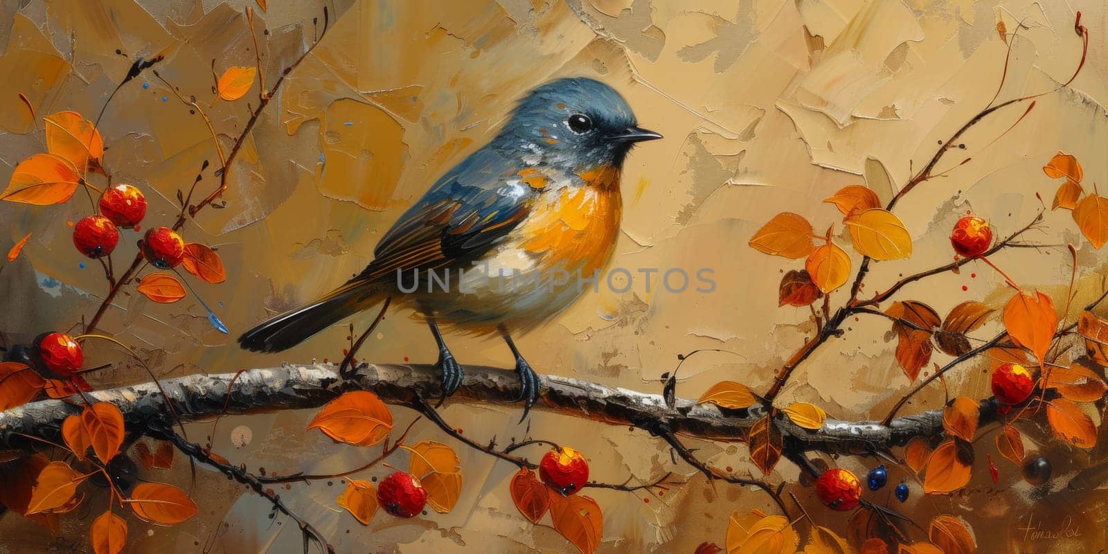 Little beautiful bird with hand draw and paint color background illustration by Benzoix