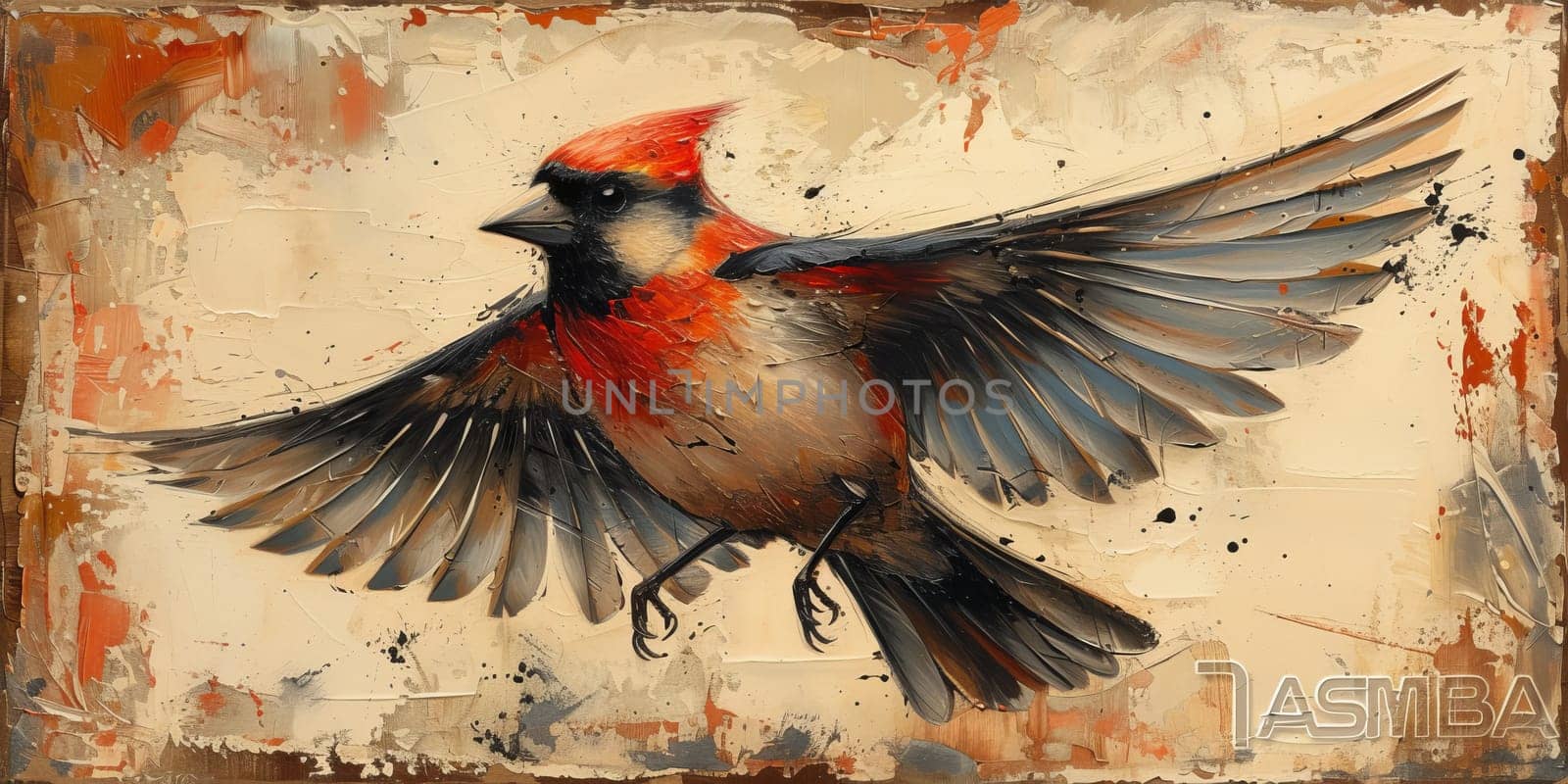 Little beautiful bird with hand draw and paint color background illustration by Benzoix