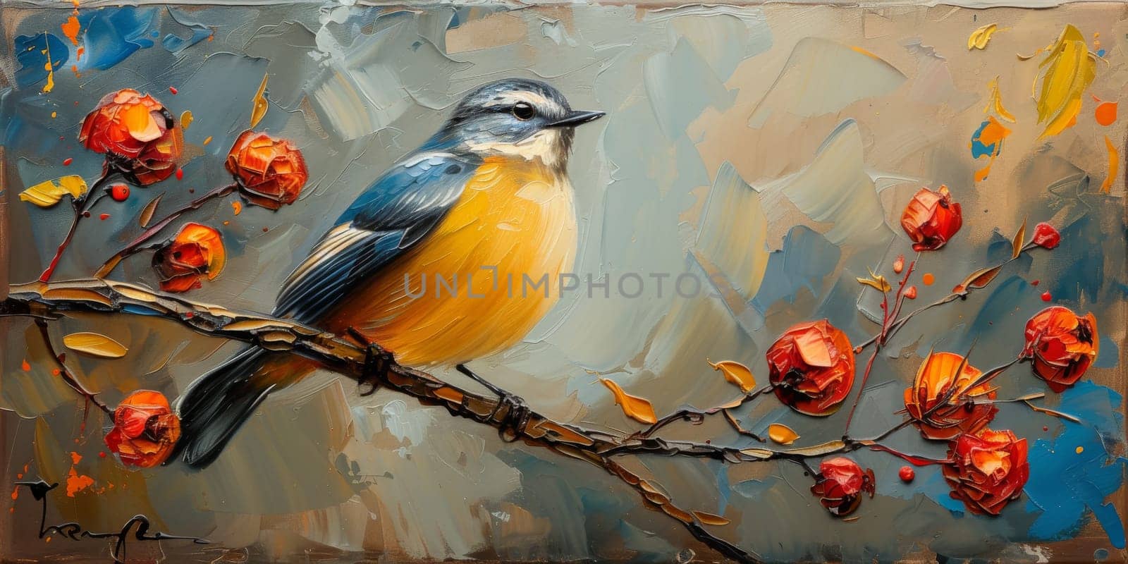 Little beautiful bird with hand draw and paint color background illustration by Benzoix