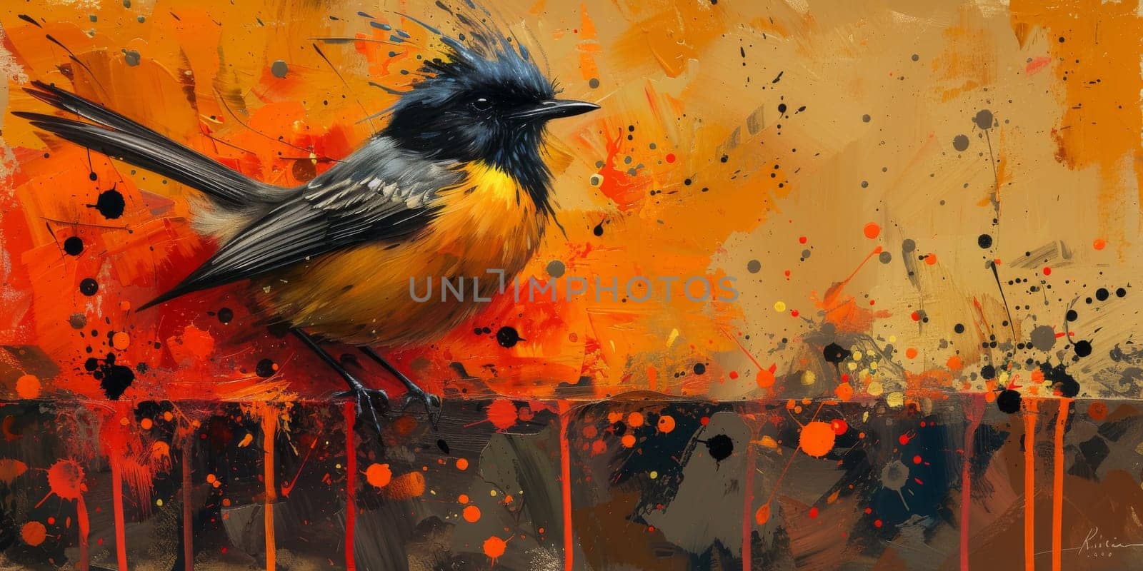 Little beautiful bird with hand draw and paint color background illustration by Benzoix