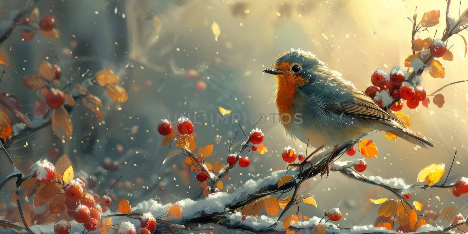 Little beautiful bird with hand draw and paint color background illustration.