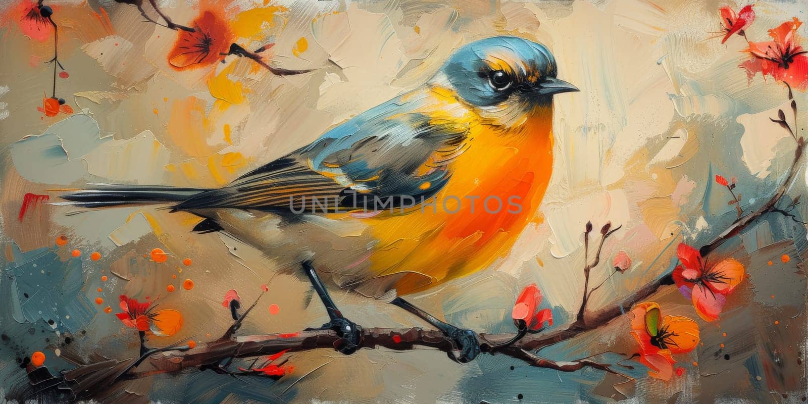 Little beautiful bird with hand draw and paint color background illustration by Benzoix