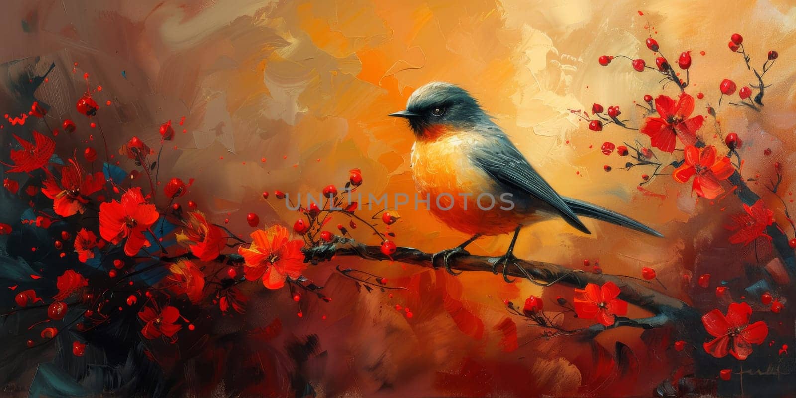 Little beautiful bird with hand draw and paint color background illustration by Benzoix