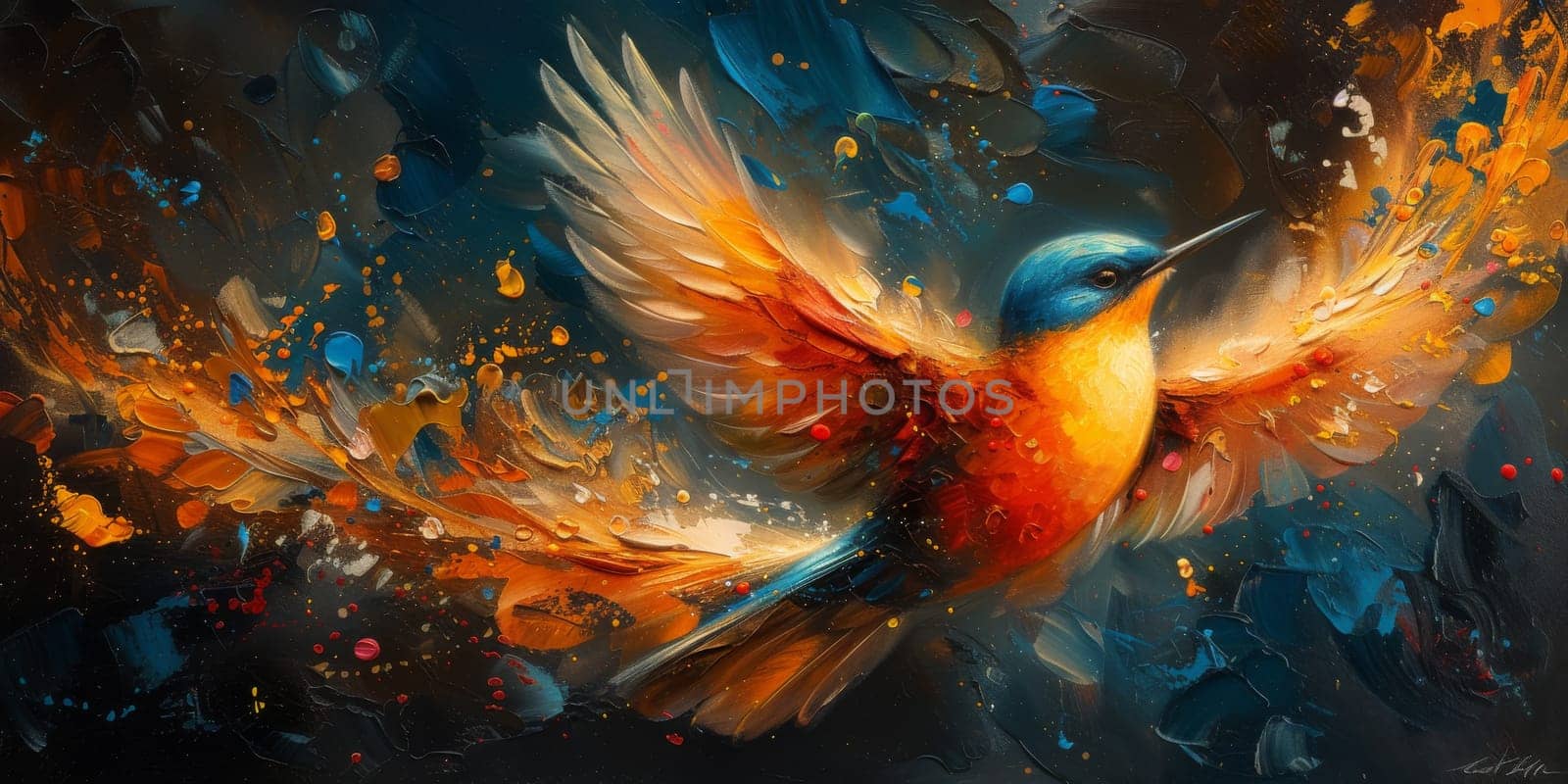 Little beautiful bird with hand draw and paint color background illustration.