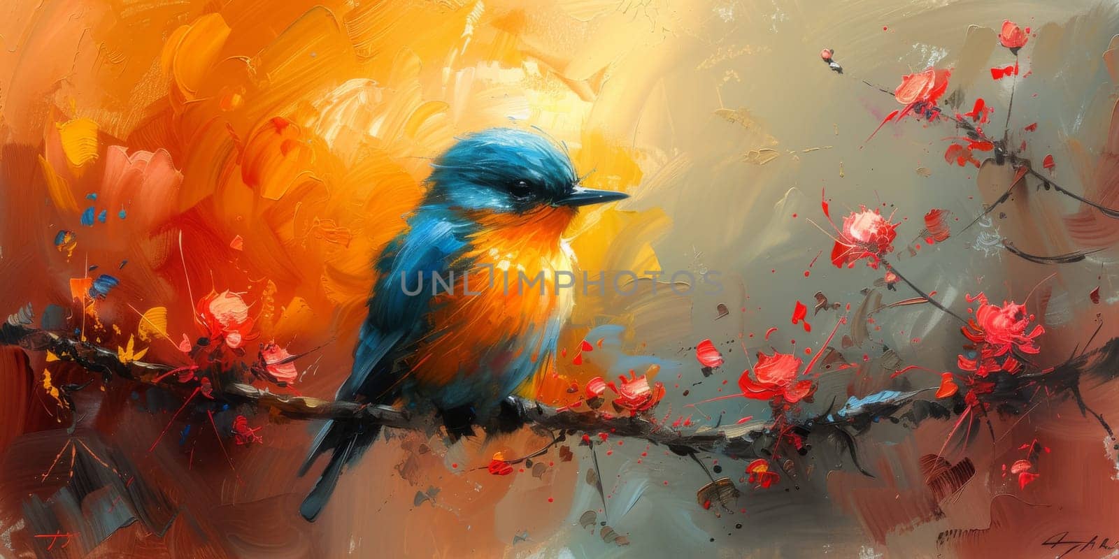 Little beautiful bird with hand draw and paint color background illustration by Benzoix