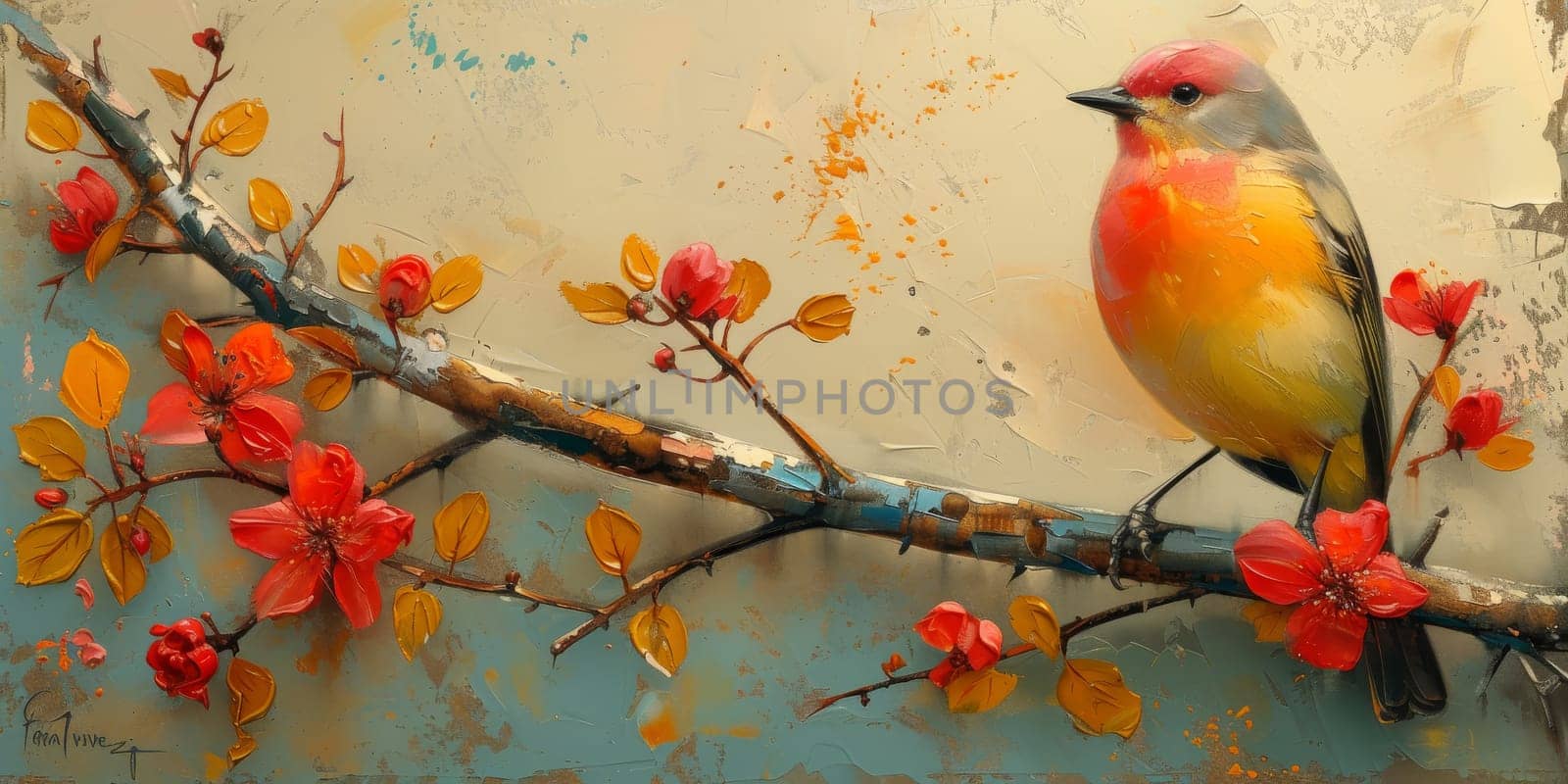 Little beautiful bird with hand draw and paint color background illustration by Benzoix