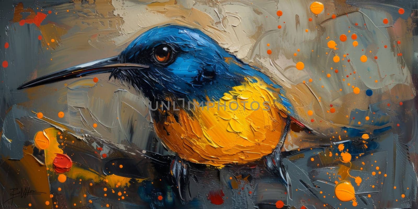 Little beautiful bird with hand draw and paint color background illustration by Benzoix