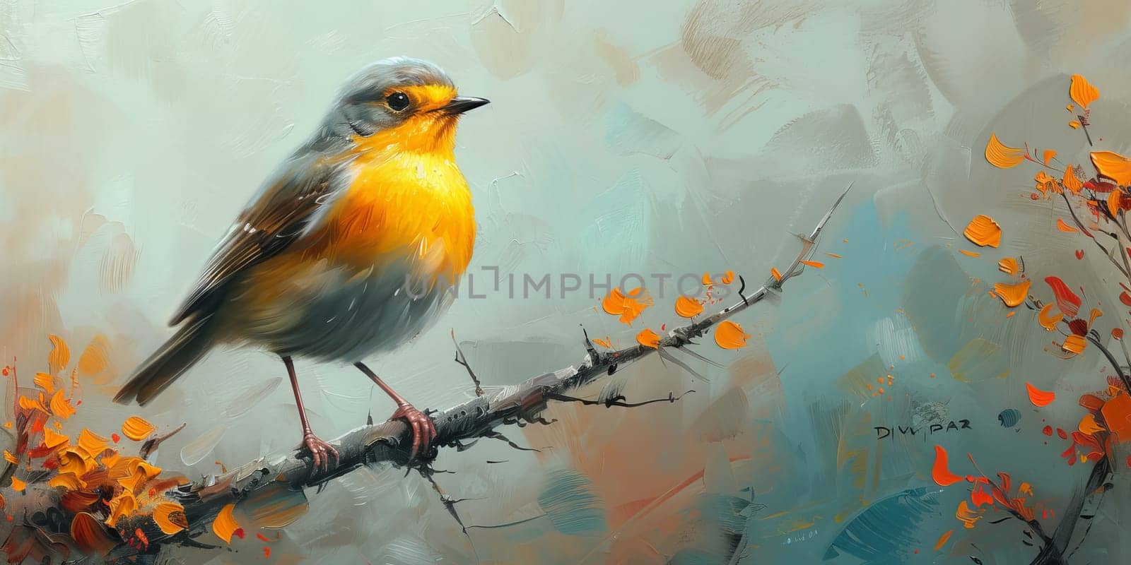 Little beautiful bird with hand draw and paint color background illustration.