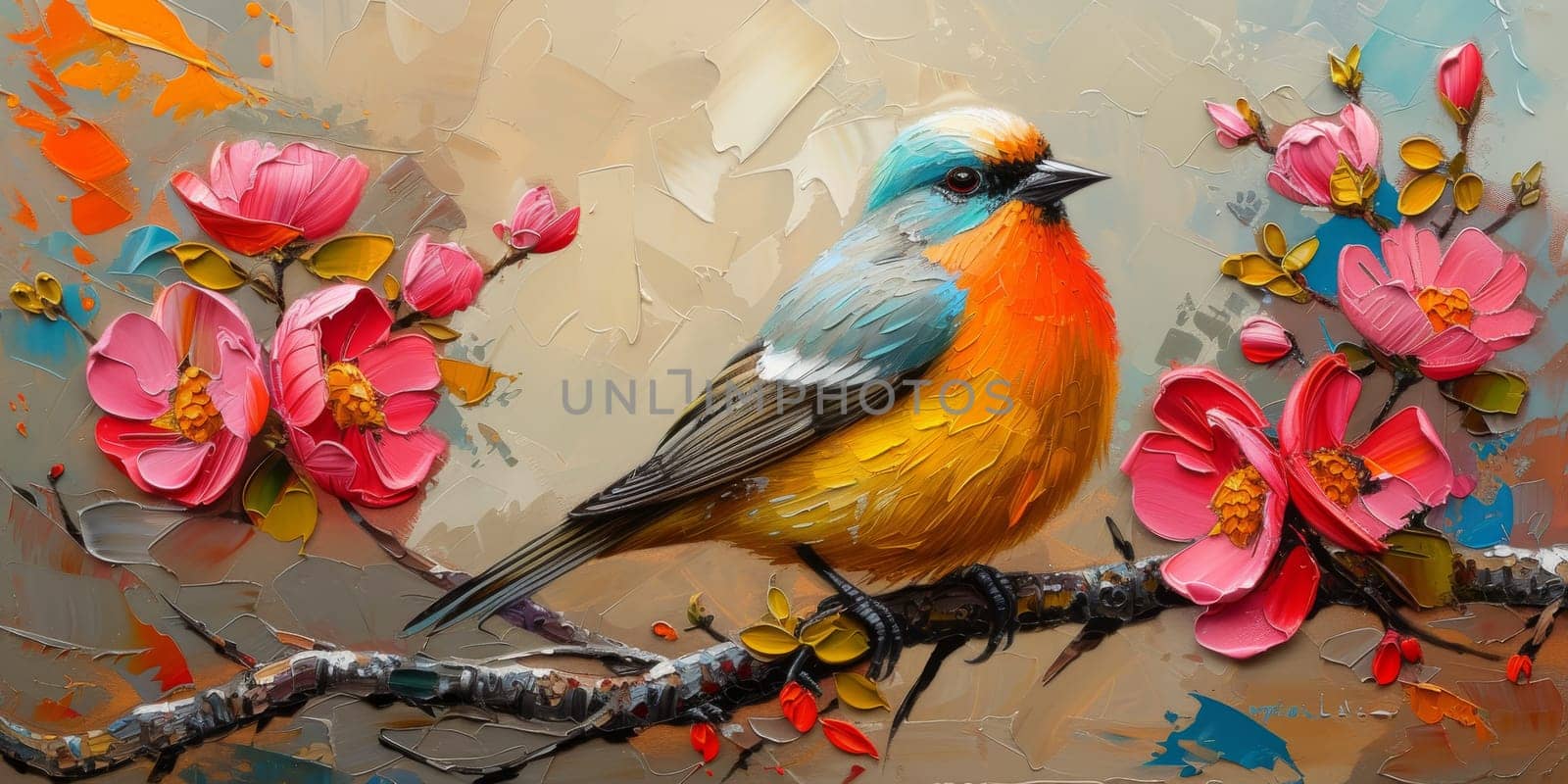 Little beautiful bird with hand draw and paint color background illustration by Benzoix