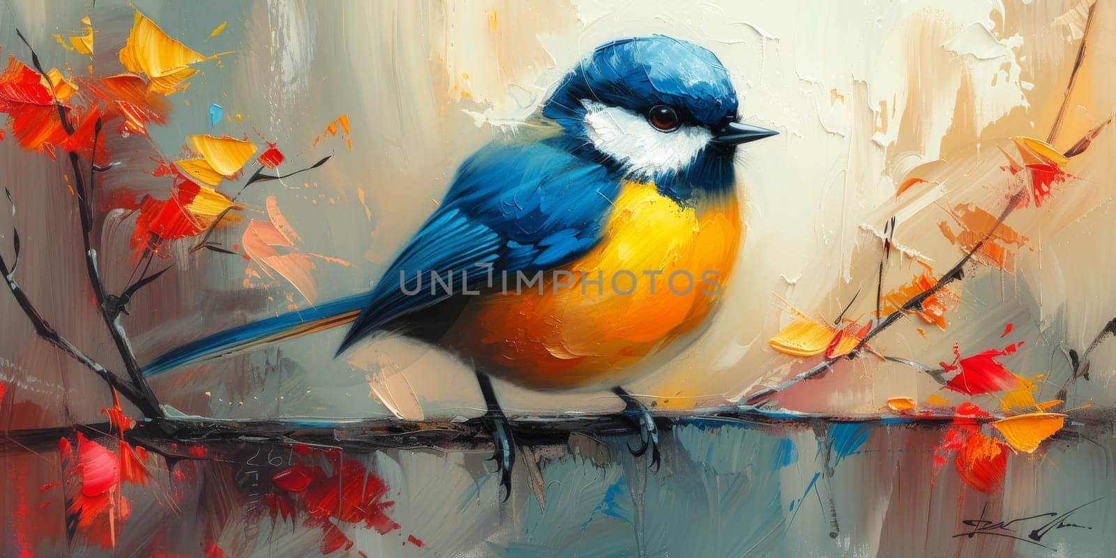 Little beautiful bird with hand draw and paint color background illustration by Benzoix