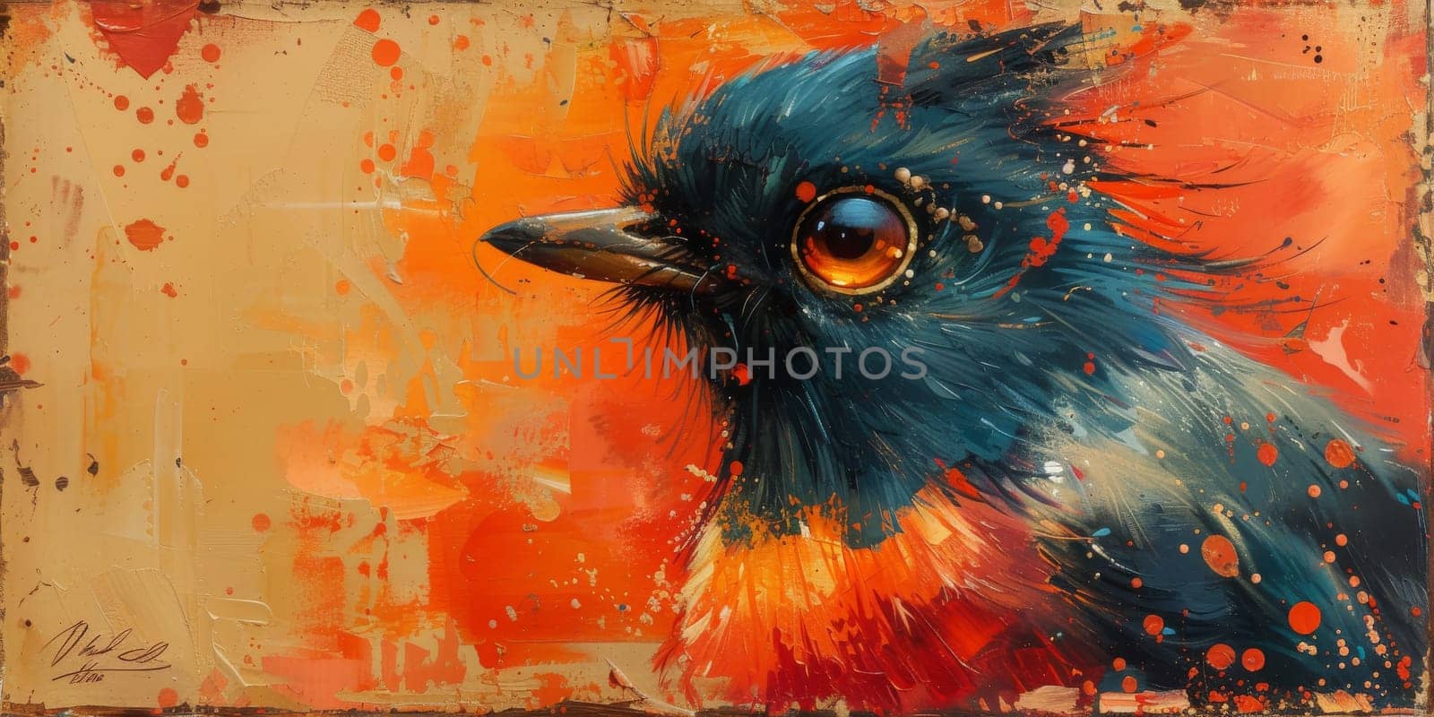 Little beautiful bird with hand draw and paint color background illustration by Benzoix