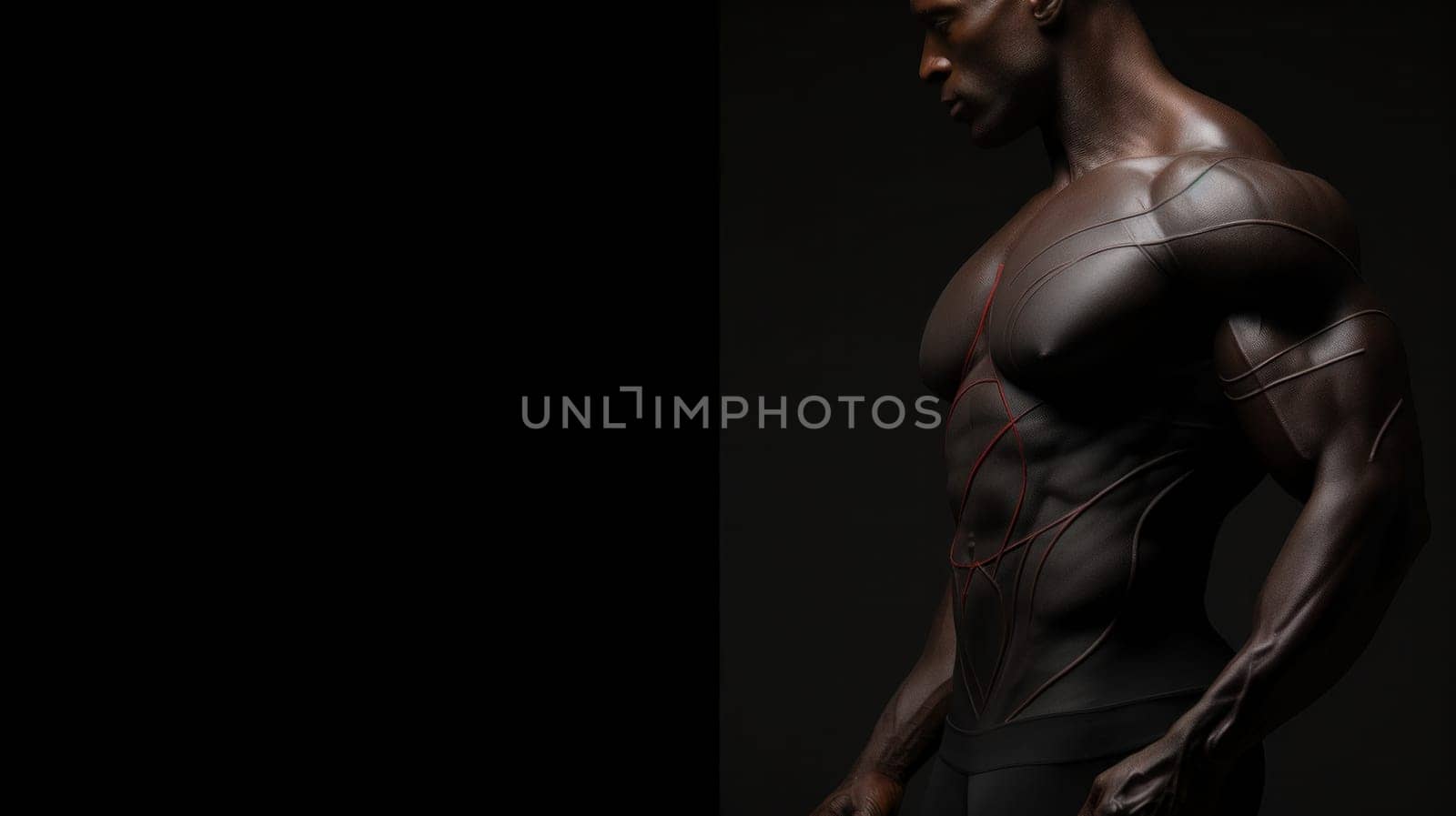 A man in black body suit with red lines on his chest, AI by starush