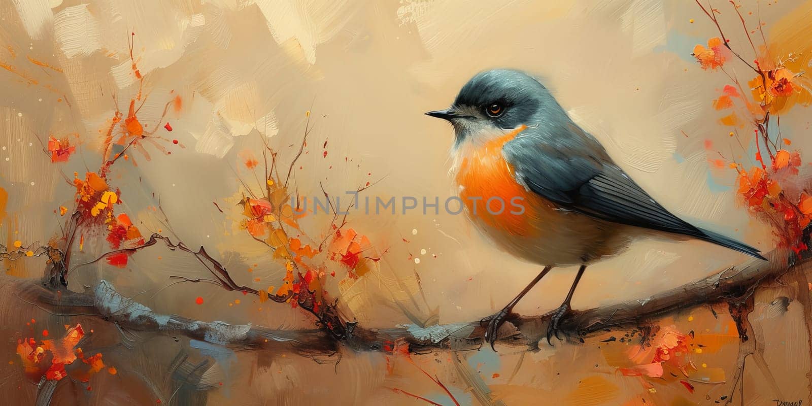 Little beautiful bird with hand draw and paint color background illustration by Benzoix