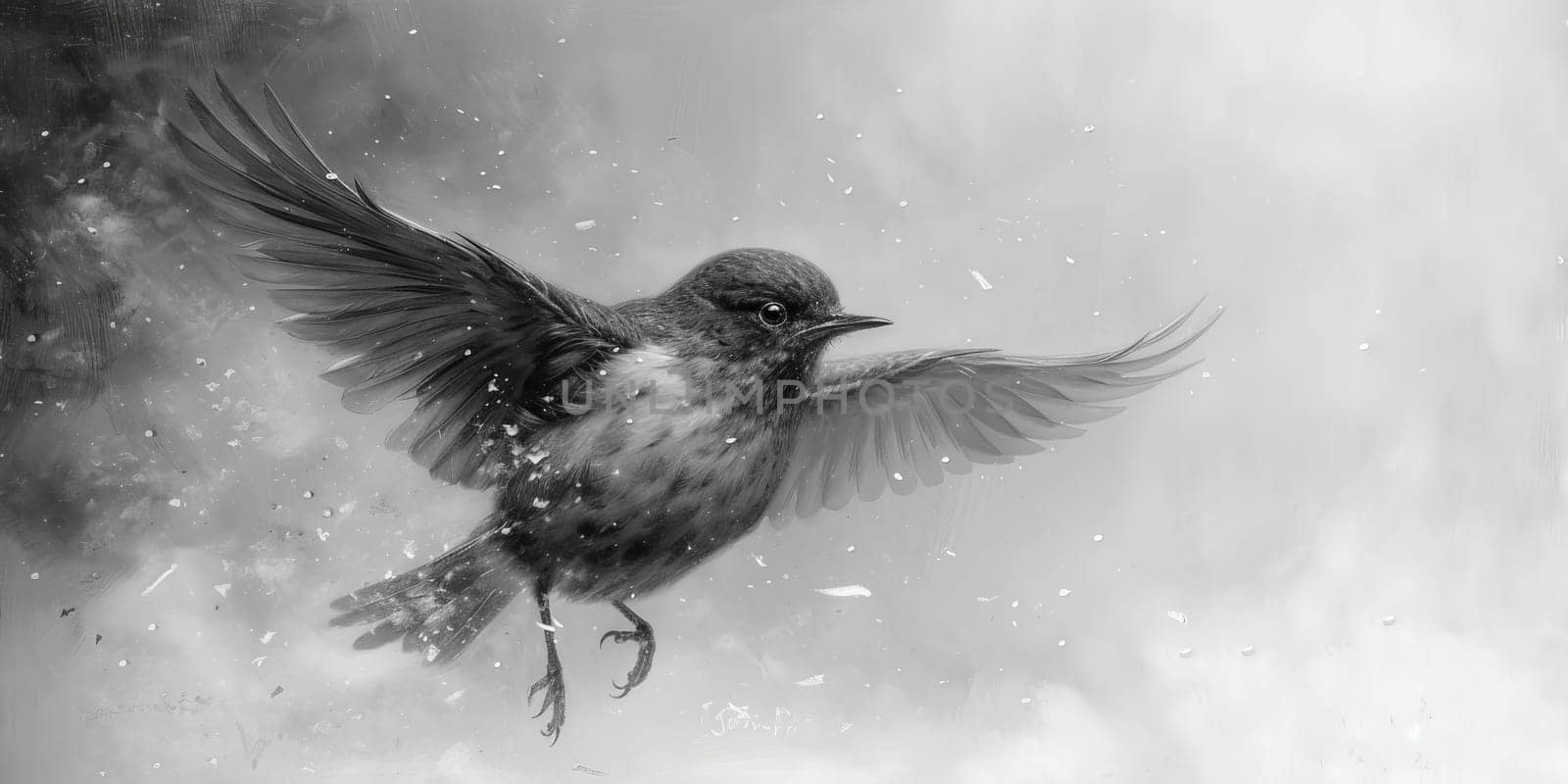 Little beautiful bird with hand draw and paint color background illustration by Benzoix