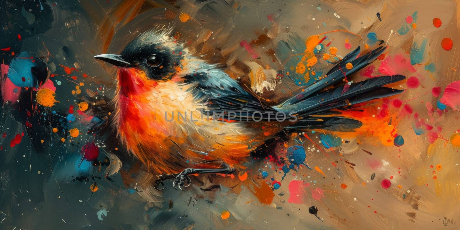 Little beautiful bird with hand draw and paint color background illustration by Benzoix