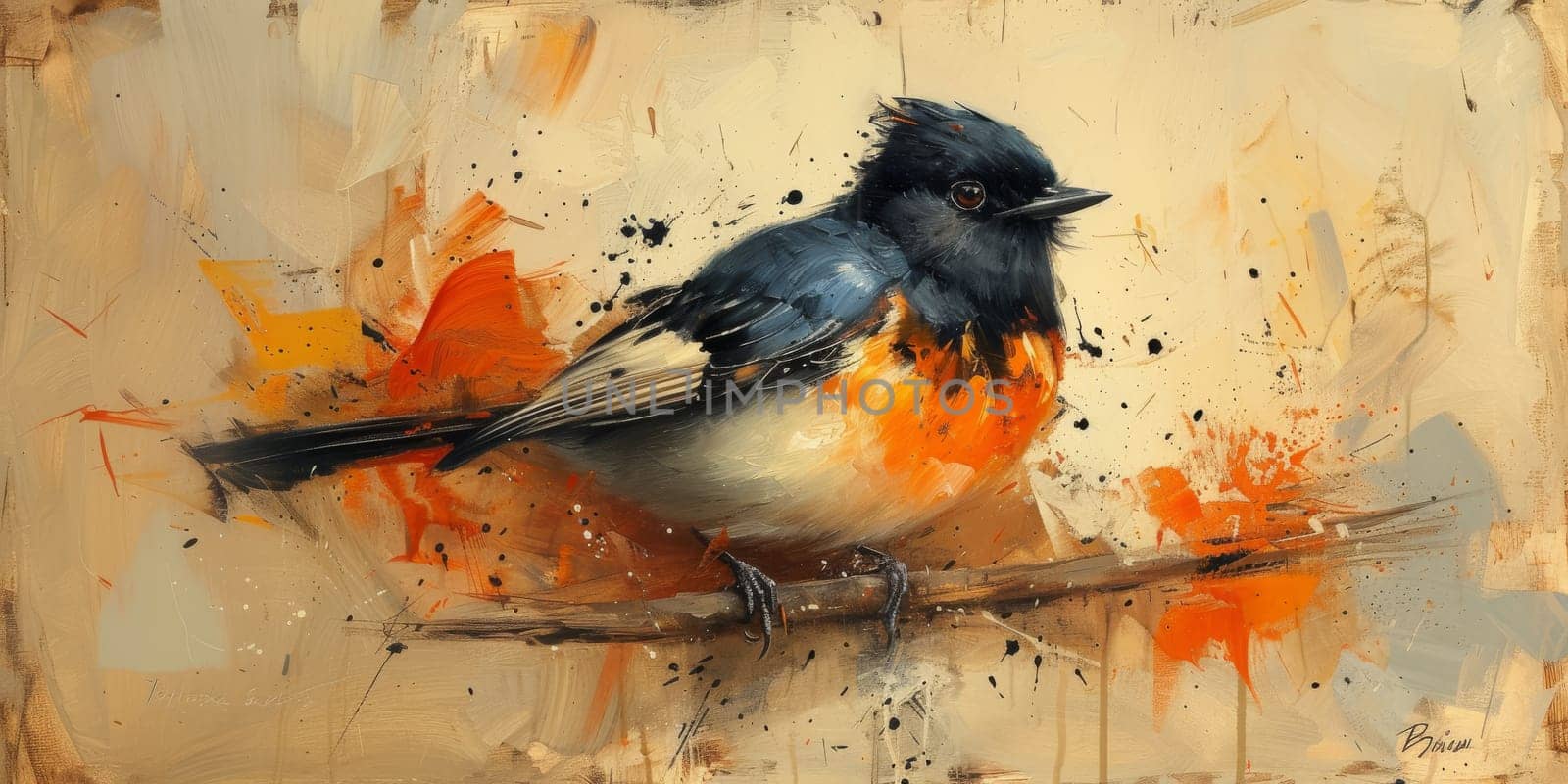 Little beautiful bird with hand draw and paint color background illustration by Benzoix