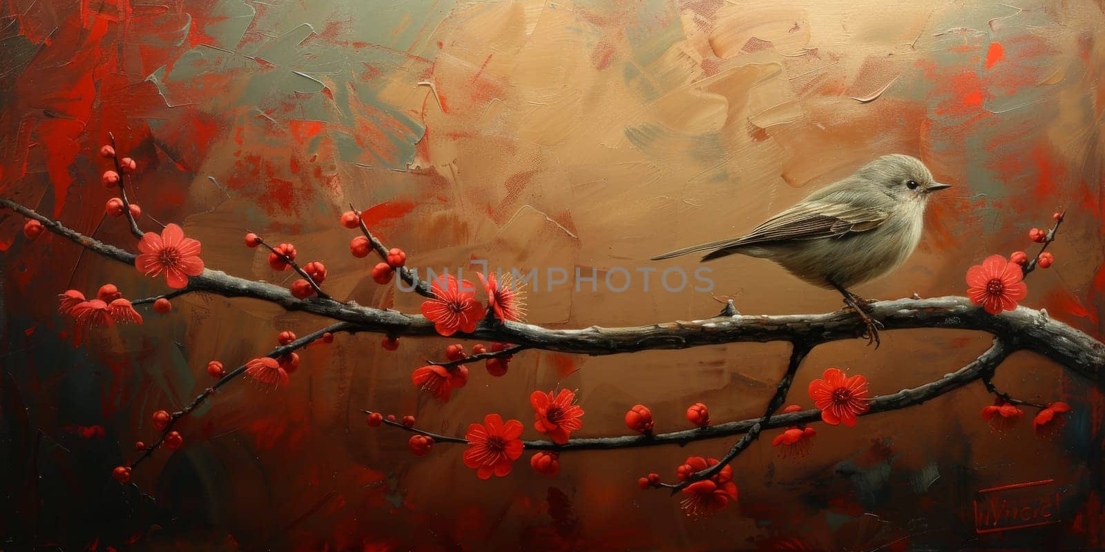 Little beautiful bird with hand draw and paint color background illustration.