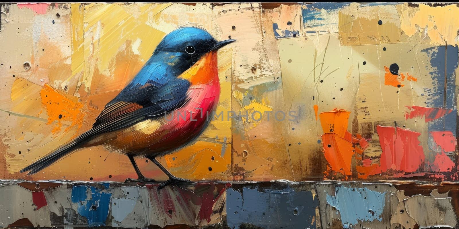 Little beautiful bird with hand draw and paint color background illustration by Benzoix