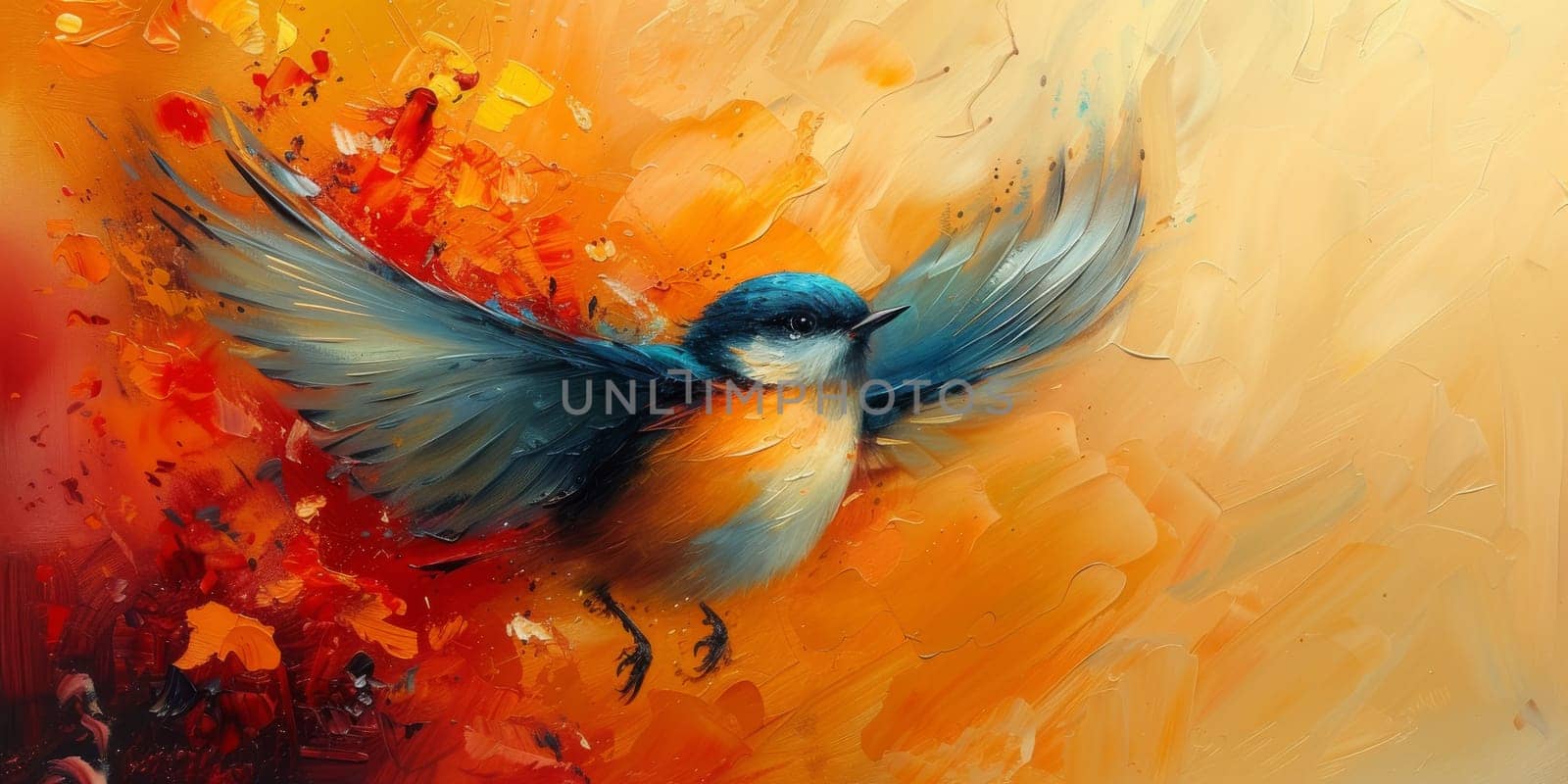 Little beautiful bird with hand draw and paint color background illustration by Benzoix