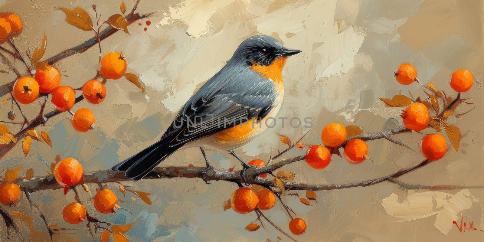 Little beautiful bird with hand draw and paint color background illustration.