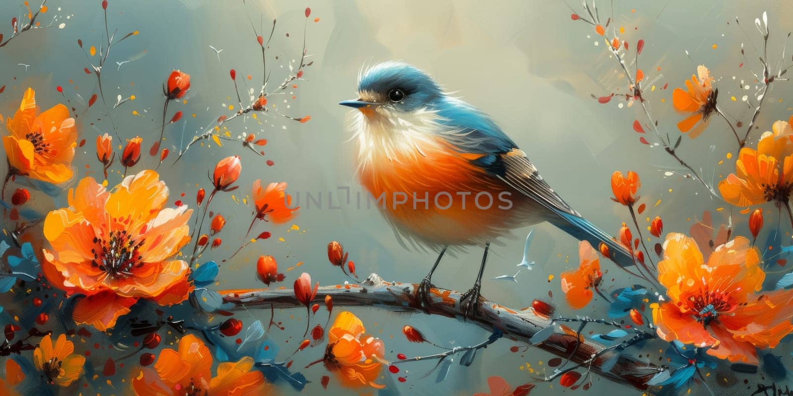 Little beautiful bird with hand draw and paint color background illustration by Benzoix