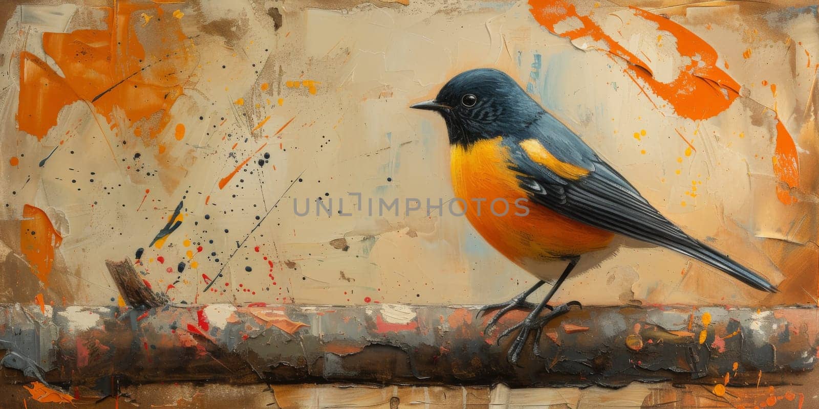 Little beautiful bird with hand draw and paint color background illustration by Benzoix