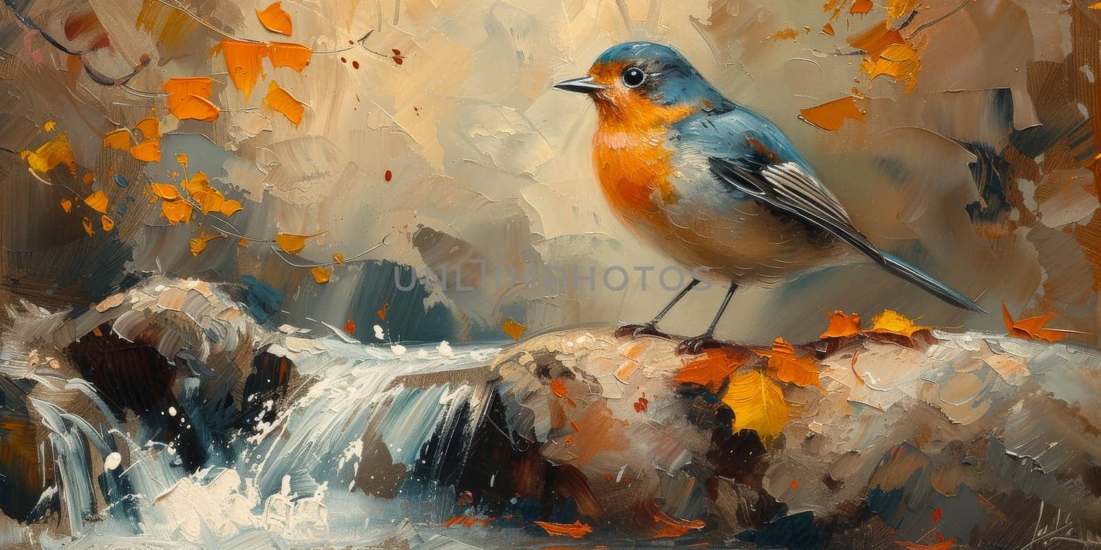 Little beautiful bird with hand draw and paint color background illustration by Benzoix