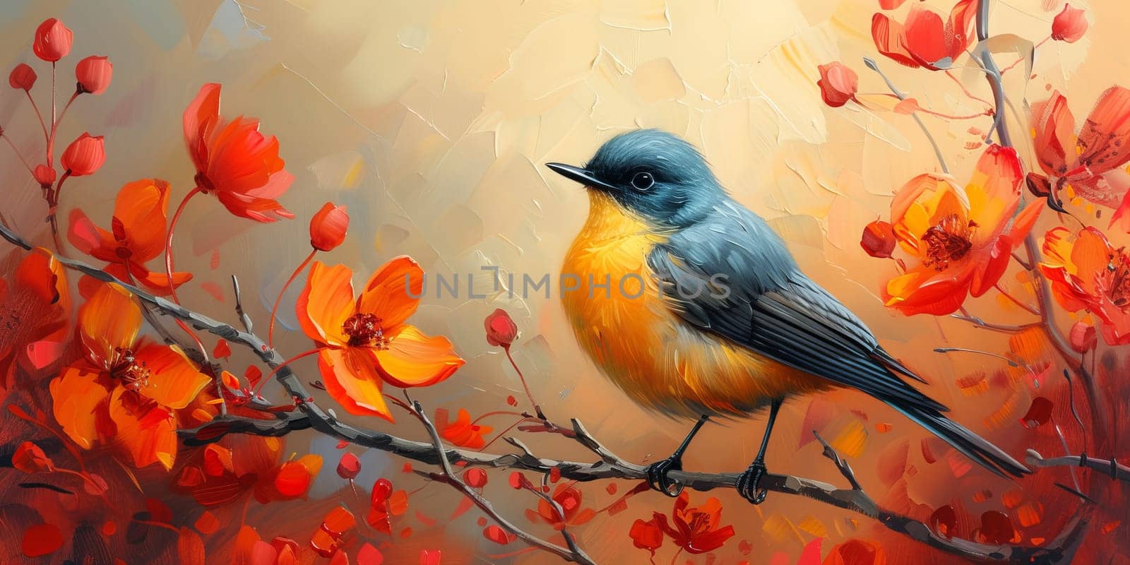 Little beautiful bird with hand draw and paint color background illustration by Benzoix