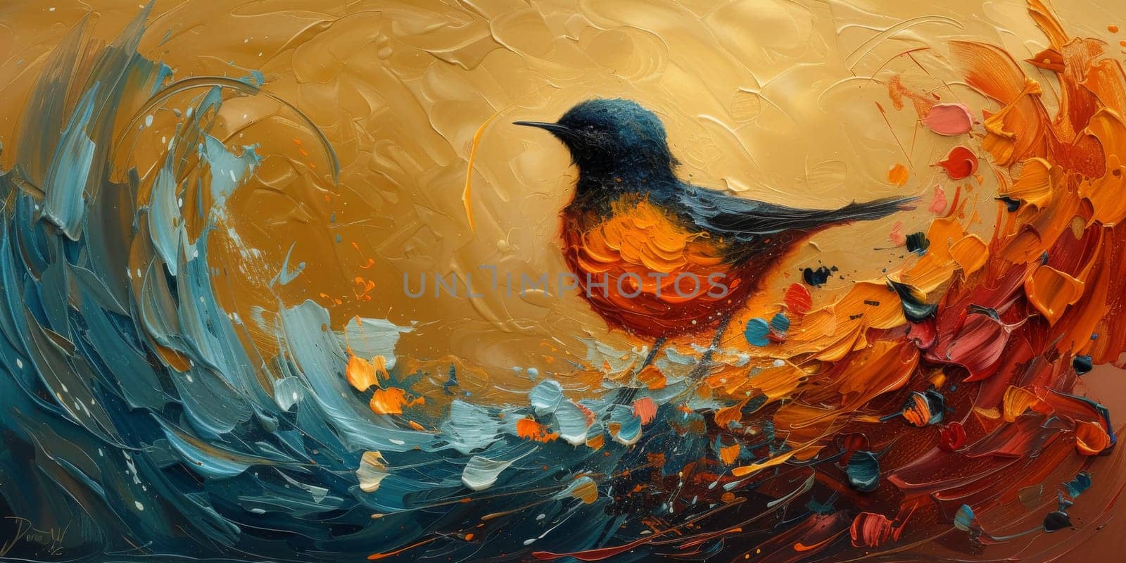 Little beautiful bird with hand draw and paint color background illustration by Benzoix