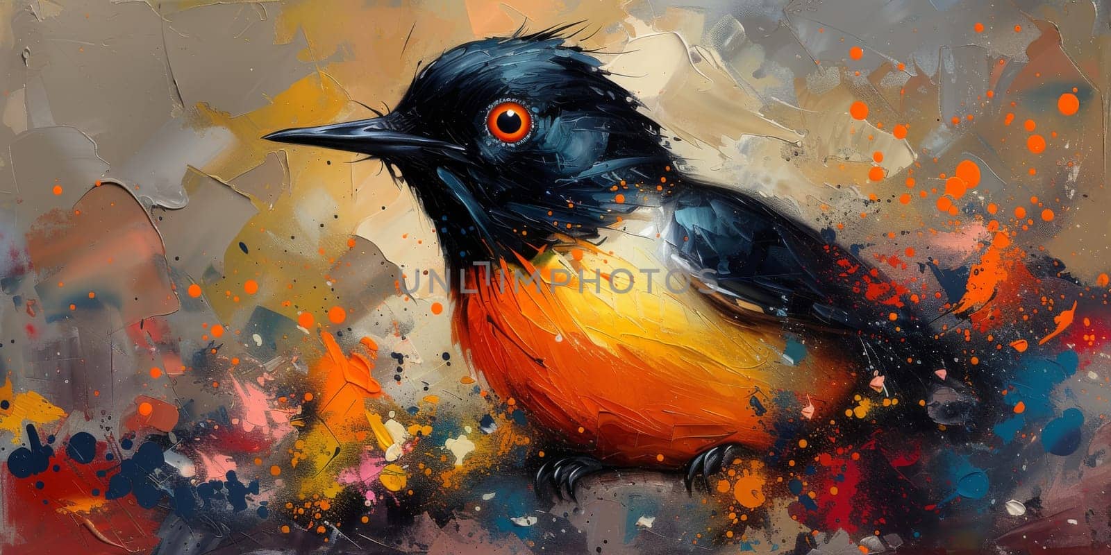 Little beautiful bird with hand draw and paint color background illustration by Benzoix