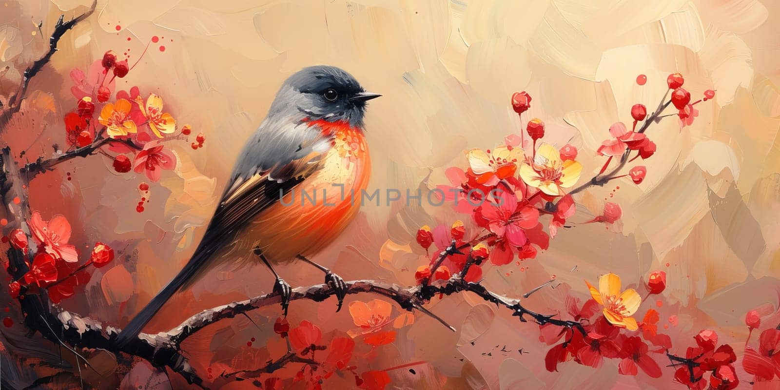 Little beautiful bird with hand draw and paint color background illustration by Benzoix