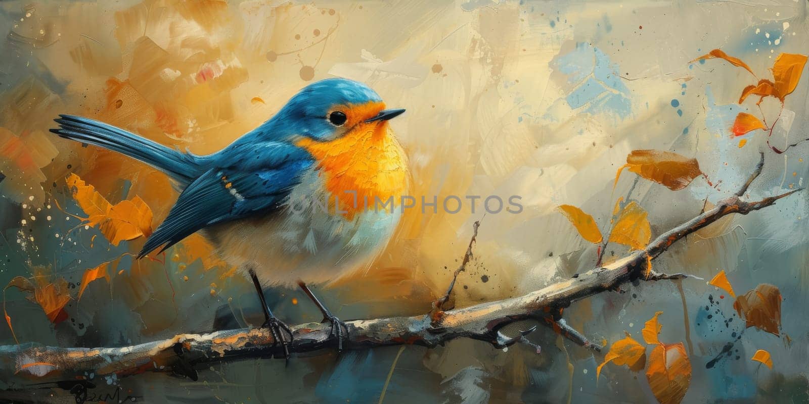 Little beautiful bird with hand draw and paint color background illustration by Benzoix