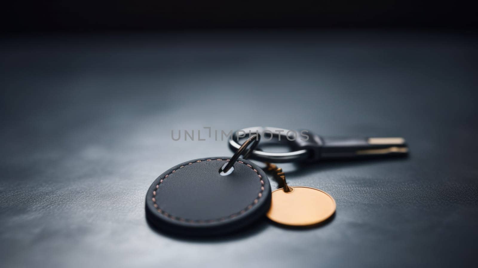 A close up of a keychain with two small metal discs, AI by starush