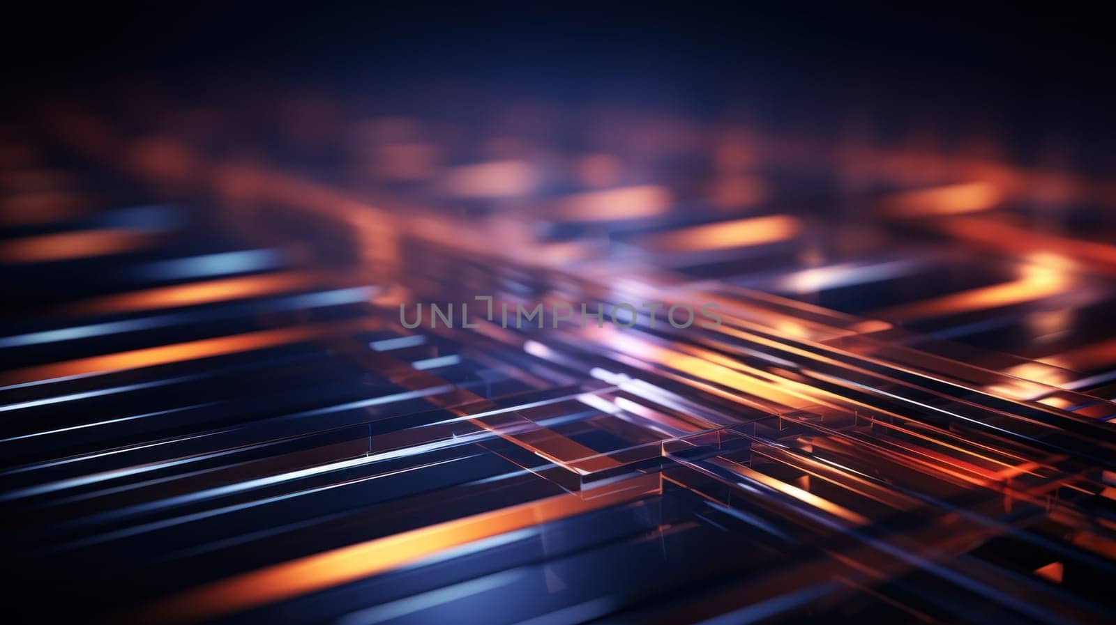 A close up of a metal grid with orange and blue lights