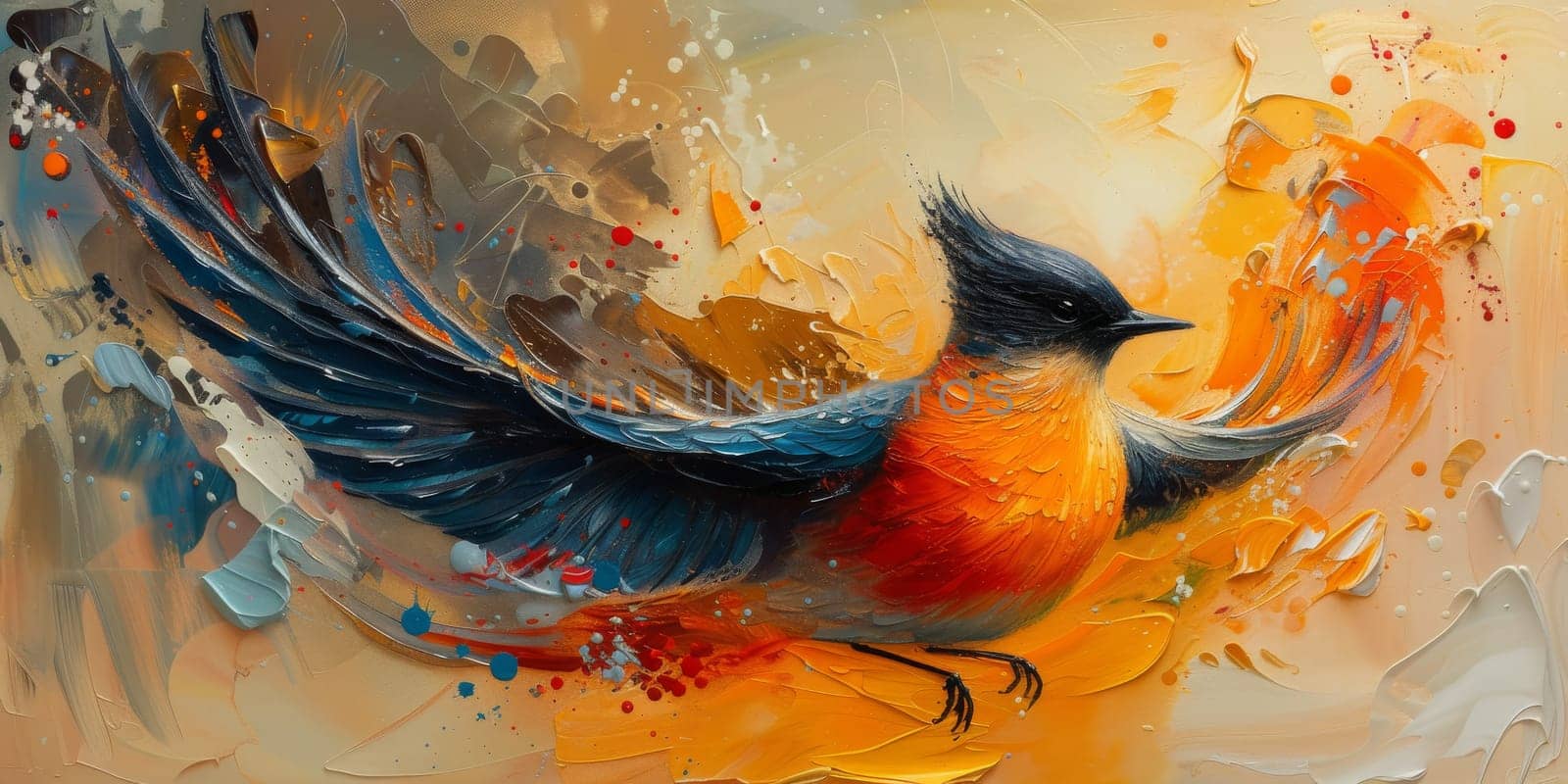 Little beautiful bird with hand draw and paint color background illustration by Benzoix