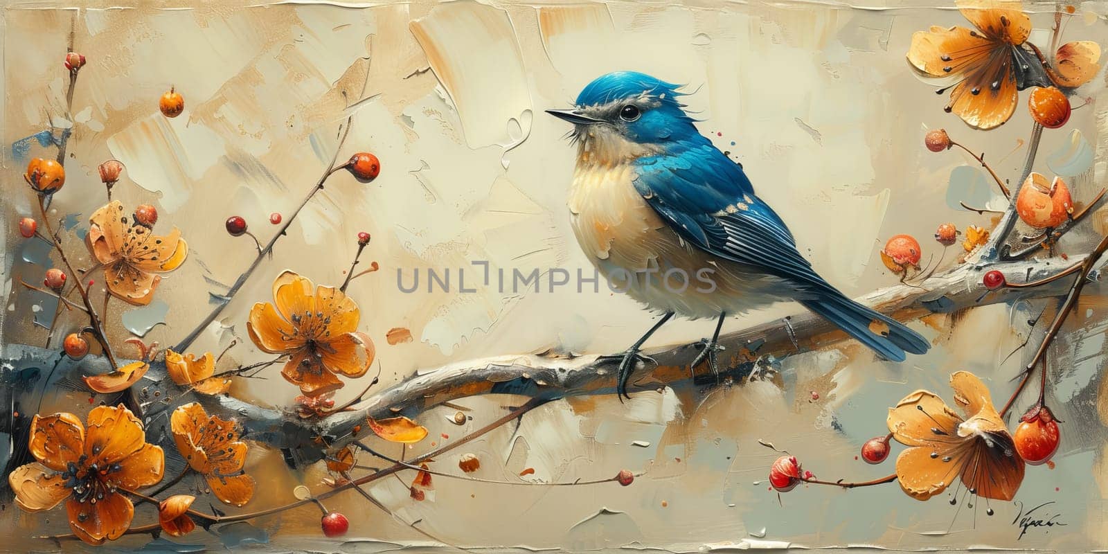 Little beautiful bird with hand draw and paint color background illustration by Benzoix