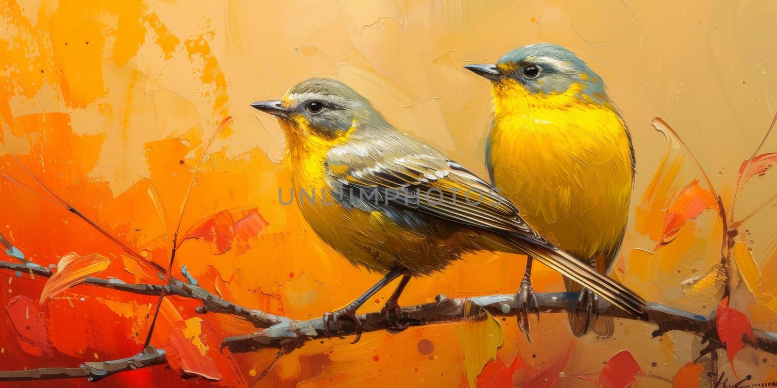 Little beautiful bird with hand draw and paint color background illustration.