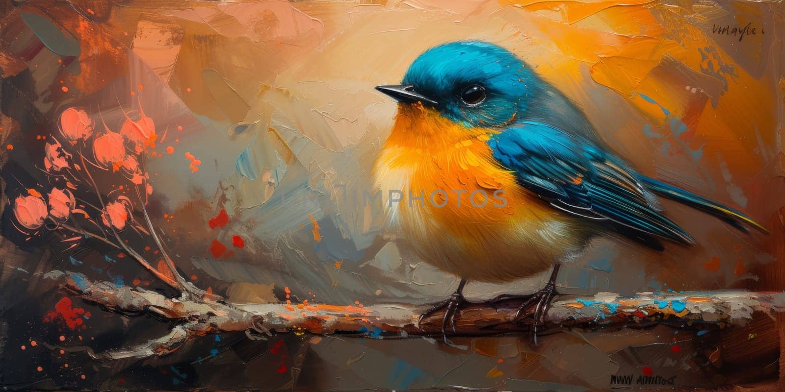 Little beautiful bird with hand draw and paint color background illustration by Benzoix