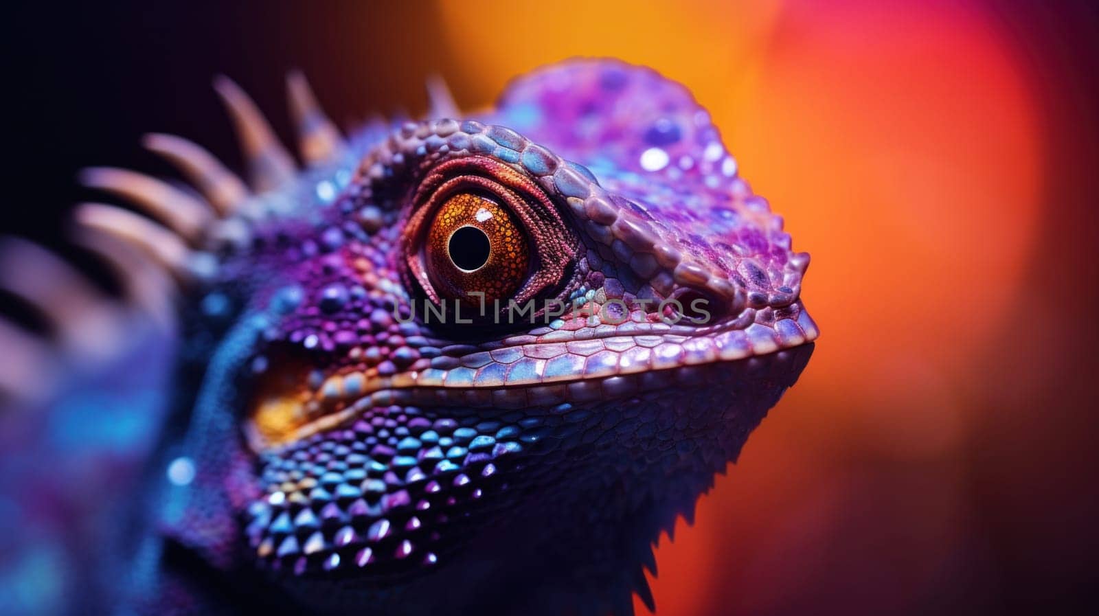 A close up of a colorful lizard with bright eyes, AI by starush