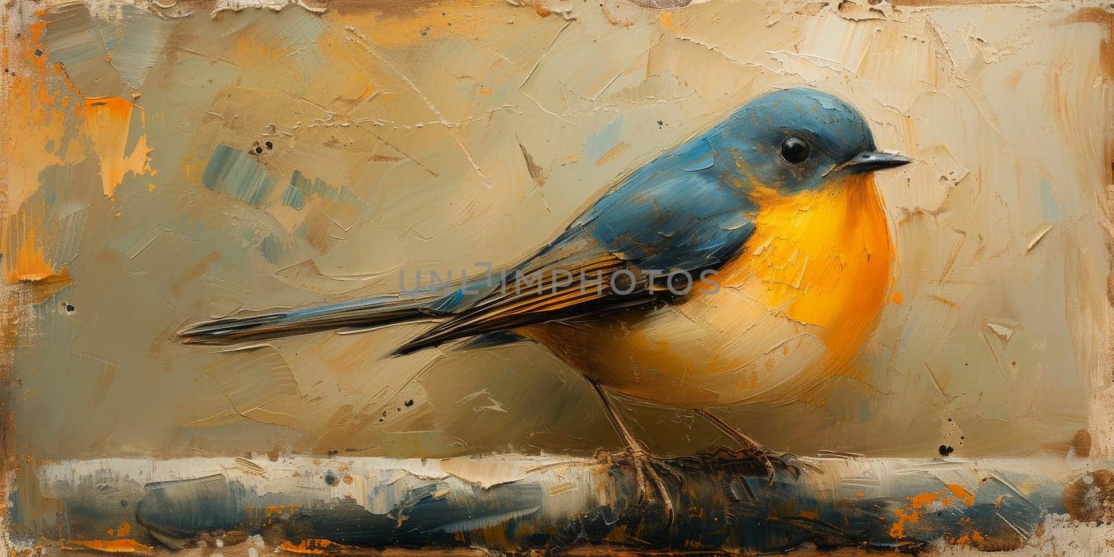 Little beautiful bird with hand draw and paint color background illustration.