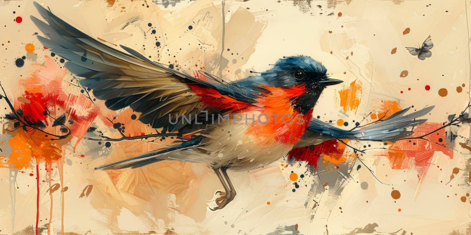 Little beautiful bird with hand draw and paint color background illustration by Benzoix