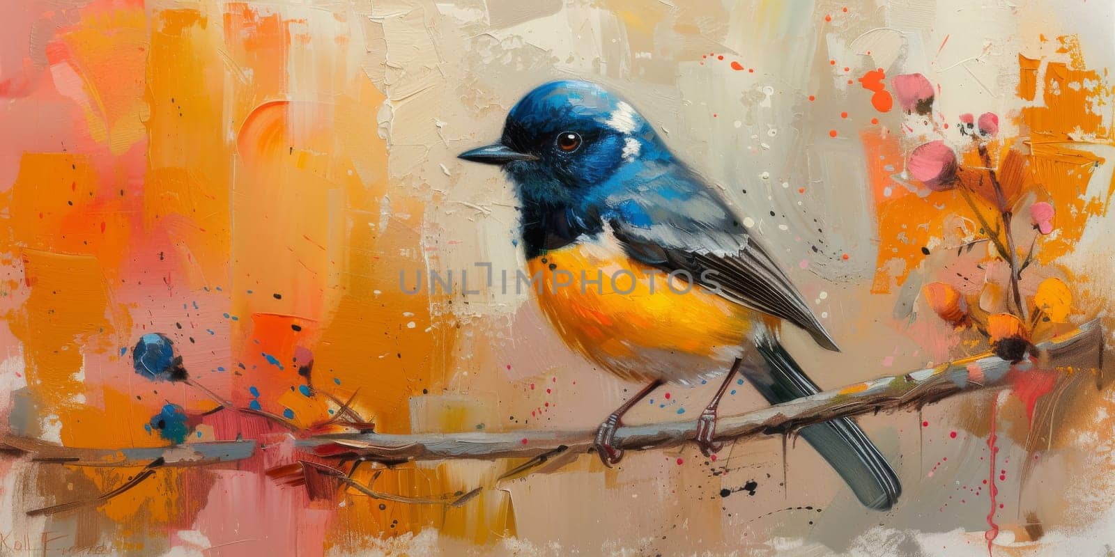 Little beautiful bird with hand draw and paint color background illustration by Benzoix