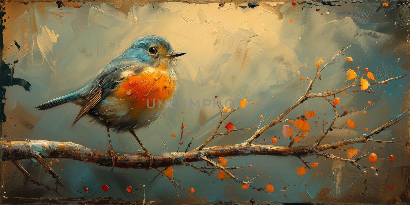 Little beautiful bird with hand draw and paint color background illustration by Benzoix