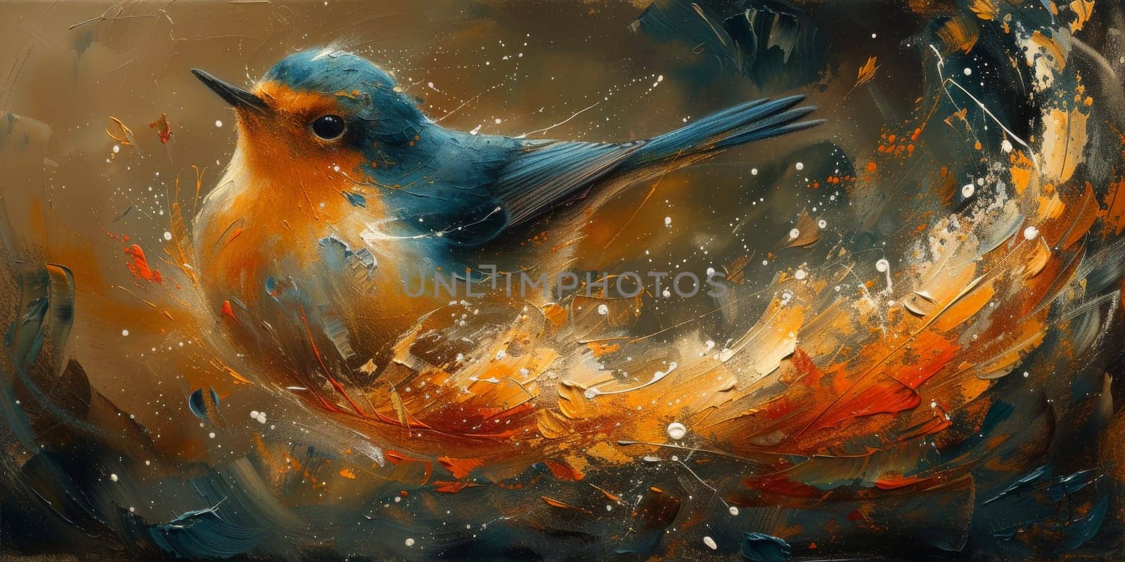 Little beautiful bird with hand draw and paint color background illustration by Benzoix