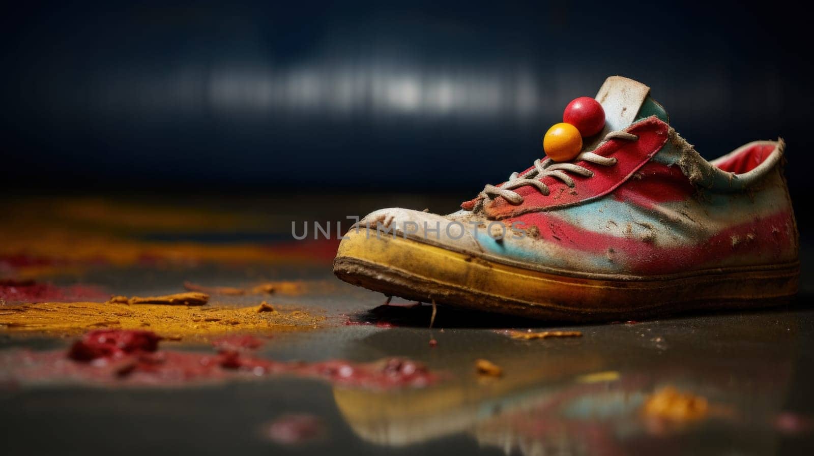 A dirty old shoe with a red and yellow paint on it, AI by starush