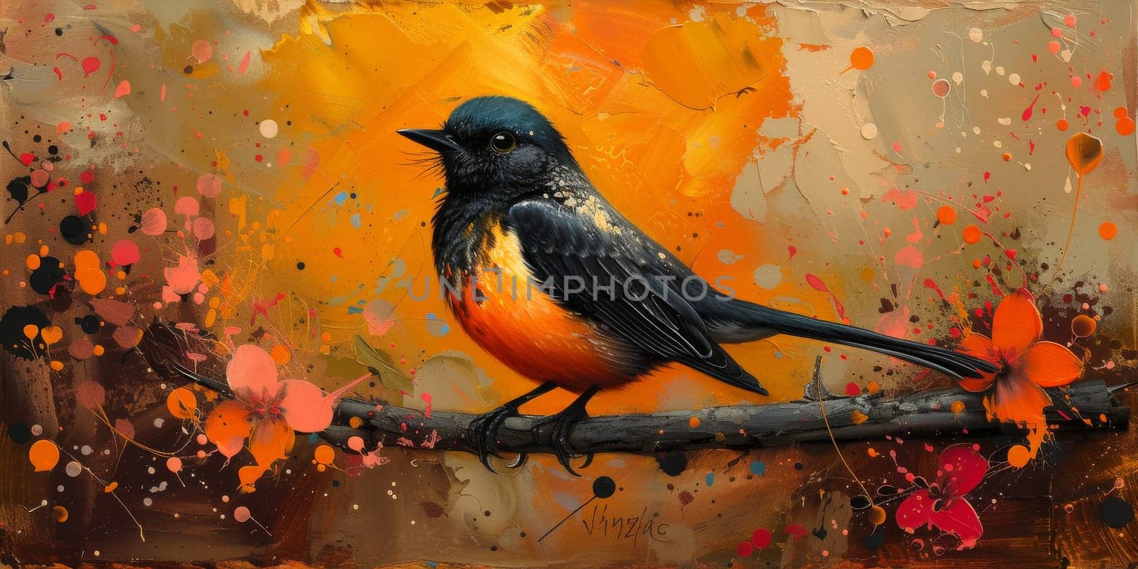 Little beautiful bird with hand draw and paint color background illustration by Benzoix