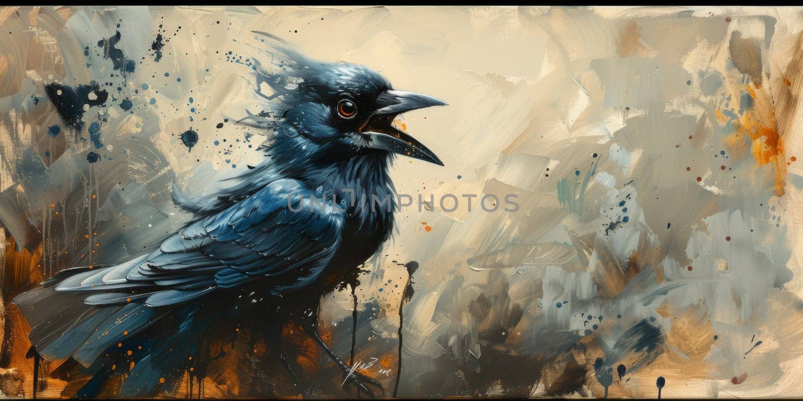 Little beautiful bird with hand draw and paint color background illustration.