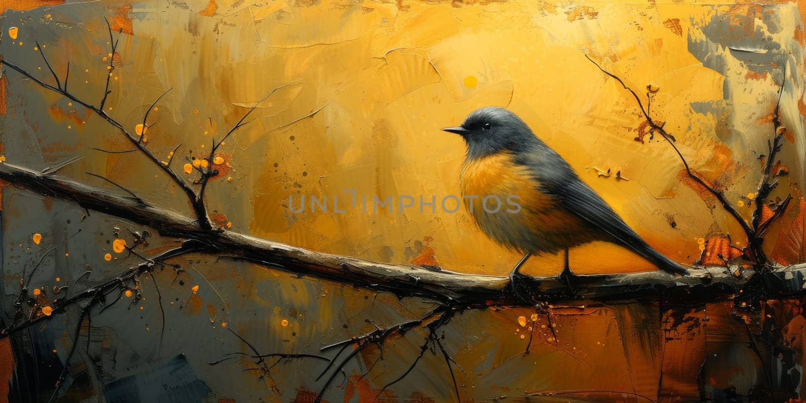 Little beautiful bird with hand draw and paint color background illustration.