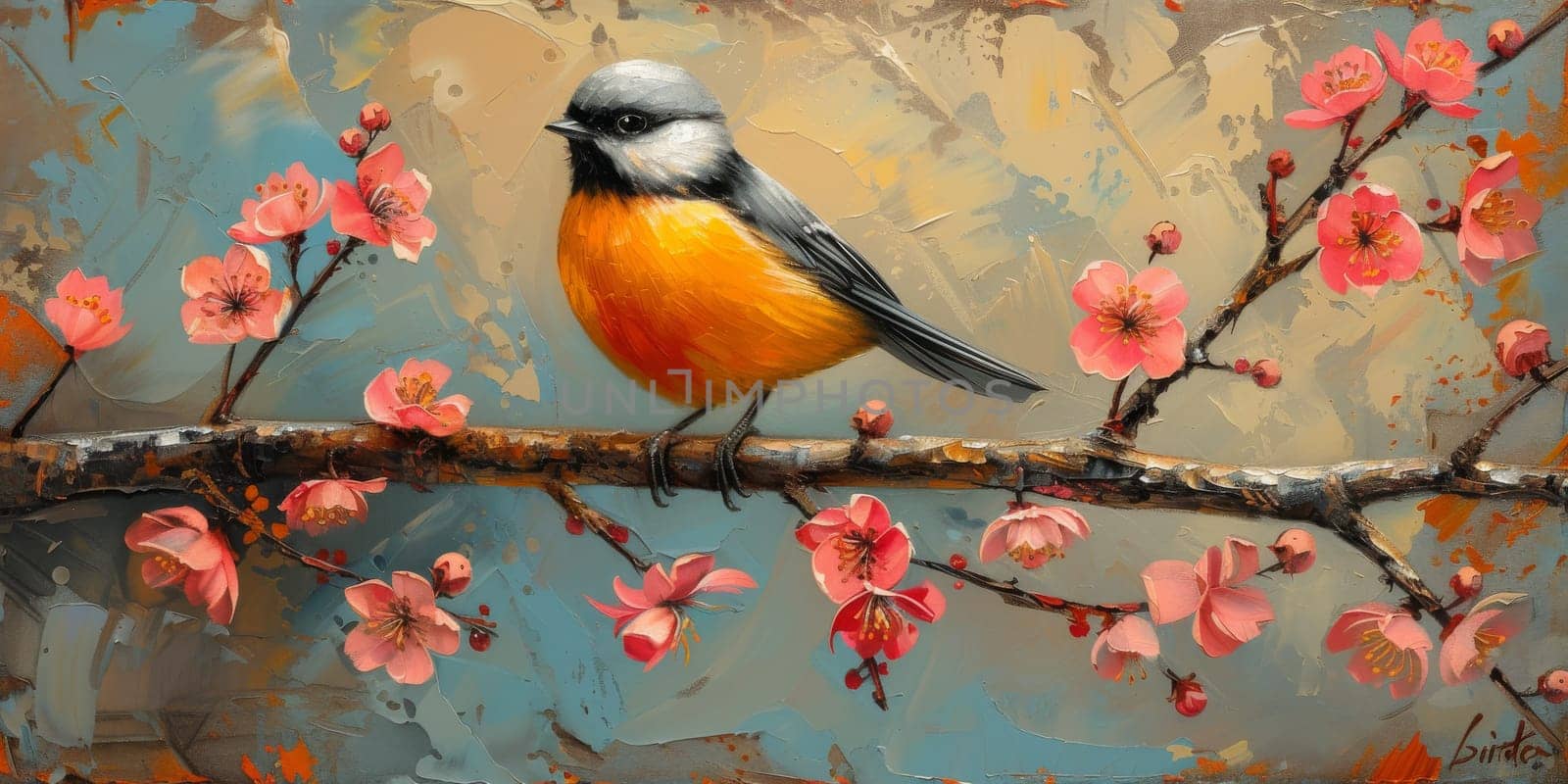 Little beautiful bird with hand draw and paint color background illustration by Benzoix